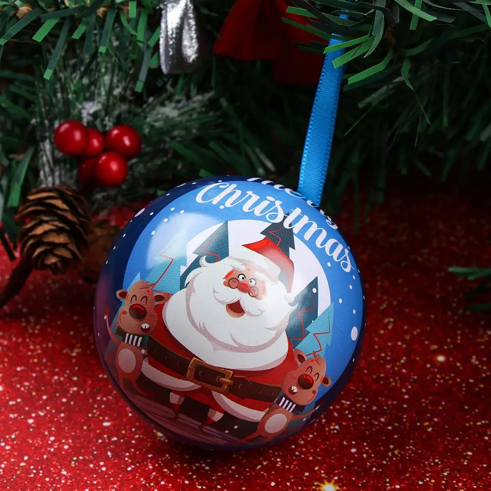 Christmas Round Gift Boxes Ball Shaped Tinplate Xmas Tree Hanging Ornament Christmas Candy Jar Cans New Year Navidad Decorations