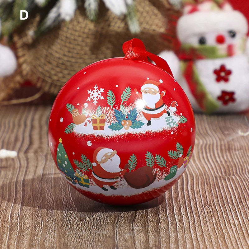 Christmas Round Gift Boxes Ball Shaped Tinplate Xmas Tree Hanging Ornament Christmas Candy Jar Cans New Year Navidad Decorations