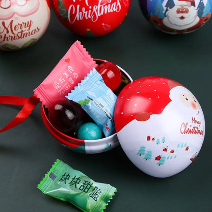 Christmas Round Gift Boxes Ball Shaped Tinplate Xmas Tree Hanging Ornament Christmas Candy Jar Cans New Year Navidad Decorations