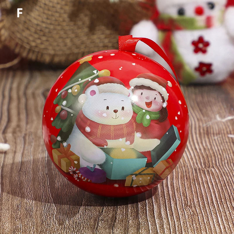 Christmas Round Gift Boxes Ball Shaped Tinplate Xmas Tree Hanging Ornament Christmas Candy Jar Cans New Year Navidad Decorations