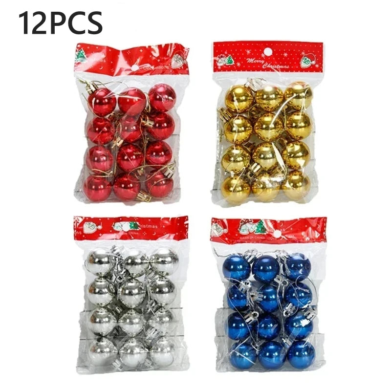 12pcs 3cm Christmas Ball Christmas Tree Ornament Hanging Pendant Glitter Baubles Balls Home Christmas Decoration New Year Gift